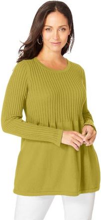 Jessica London Ribbed Baby Doll Tunic Sweater in Olive Yellow at Nordstrom, Size Large
