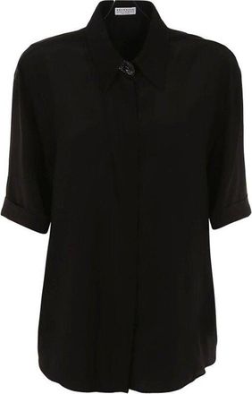 Brunello Cucinelli Black Silk Relaxed Shirt, Size Medium