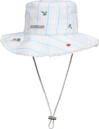 Jacquemus Le Bob Artichaut Frayed Brim Bucket Hat in Jacquard Classic Stripes at Nordstrom, Size 60