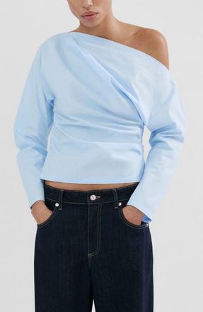 Mango Asymmetric Long Sleeve Woven Shirt in Blue at Nordstrom, Size Medium