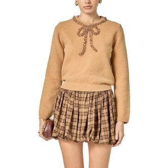 English Factory Floral Bow Trim Sweater in Brown at Nordstrom, Size X-Small
