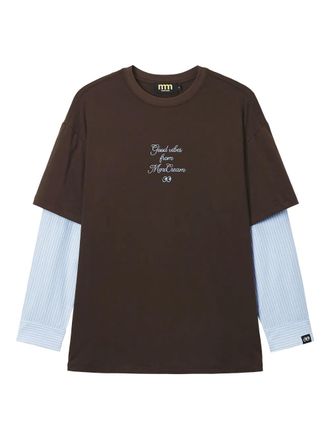 Mini Cream striped-sleeve T-shirt - Brown