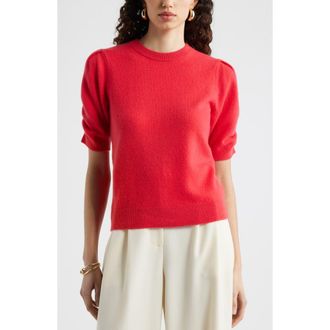Nordstrom Ruched Short Sleeve Cashmere Sweater in Red Saucy at Nordstrom, Size Xx-Small