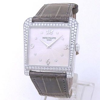 Patek Philippe Pre-owned Patek Philippe Calatrava Hand Wind Diamond Grey Dial Ladies Watch 4888G