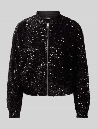 Pieces Regular Fit Bomberjacke mit Pailletten Modell KAM in Black, Gr&ouml;&szlig;e L