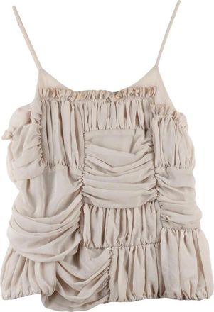 Comme Des Gar&ccedil;ons Beige Patchwork Fluid Spaghetti Strap Polyester Tank Top