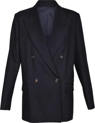 Brunello Cucinelli Blue Virgin Wool Pinstripe Blazer, Brand Size 46 (US Size 12)