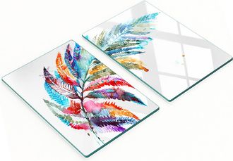 OEM Tablas De Servir De Cristal Para Cocina Con Coloridos Dibujos De Plumas, 2 X 40 X 52 Cm
