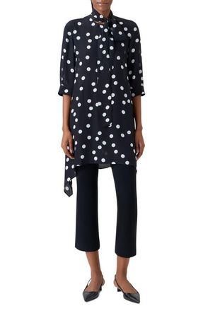Akris Polka Dot Asymmetric Silk Tunic in Black-Cream at Nordstrom, Size 14