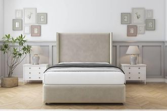 Comfort Beds Ayla Plush Divan Set 2 Drawers-54 Wingback-Footboard in Cream | Size: Small Double