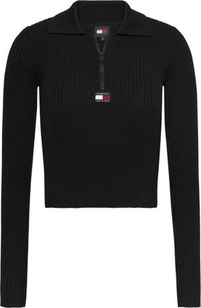 Tommy Hilfiger Truien & Vesten, Dames, Zwart, M, Zwarte Pullover met Halve Rits