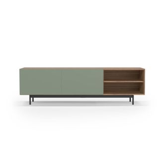 HERDASA Mueble tv melamina nogal y verde patas grafito 52x180x44 cm