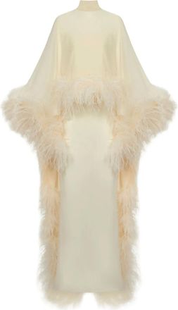 Taller Marmo Maxi-jurk verfraaid met veren - Beige