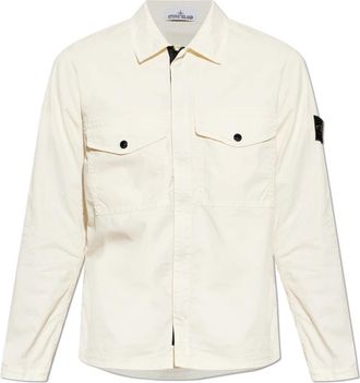 Stone Island Jas met logopatch - Heren - Zomerjassen - Beige - L - Katoen - Jassen