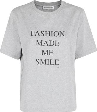 Victoria Beckham Fashion Stole My Smile Slogan T-Shirt - Dames - T-shirts - Grijs - XS - Katoen - Tops