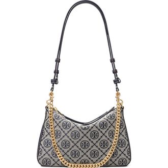 Tory Burch Small Perry T Monogram Jacquard Shoulder Bag in Tory Navy at Nordstrom