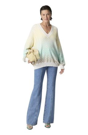 Missoni Chevron D&eacute;grad&eacute; Cotton And Viscose V-neck Sweater in Light Blue& Yellow at Nordstrom, Size 42 It