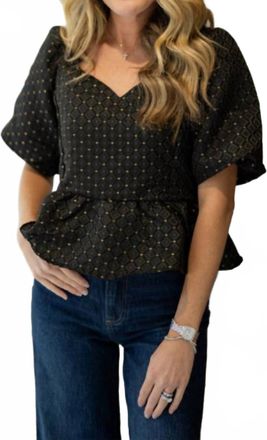 Sail to Sable Jacquard Peplum Top In Black/gold