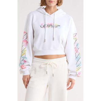 Off-white Crop Graphic Hoodie in Bright White at Nordstrom Rack, Size X-Large