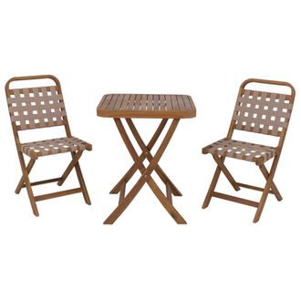 Hhg [nunca Usado] Conjunto De Jard&iacute;n Hhg-719, Conjunto De Sillas Y Mesa Para Balc&oacute;n, 2 Sillas, Mesa, Mimbre Trenzado, Madera De Acacia Plegable, Natural, 