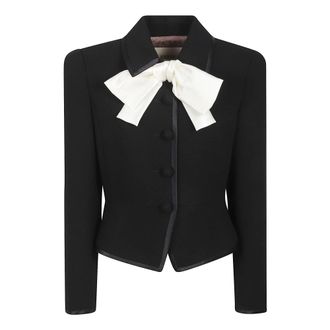 Valentino Garavani Bow-detail Crepe Jacket - female - Valentino Garavani - Blazers - Black - M - Jackets