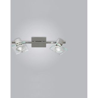 Top-Light Applique Contemporanea Square Metallo Cromo Vetro Bianco Extrachiaro 2 Luci Gu10