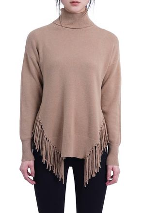 Love Token Fringe Turtleneck Sweater In Camel