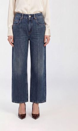 Brunello Cucinelli Jeans cropped a gamba larga in denim di cotone