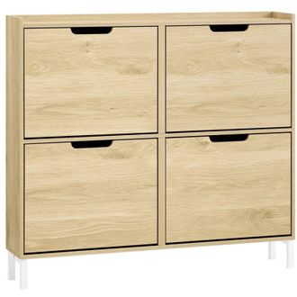 SoBuy Scarpiera Slim da Ingresso con 4 ante e 4 scomparti Salvaspazio Naturale 100x19x90cm FSR100-N - Sobuy
