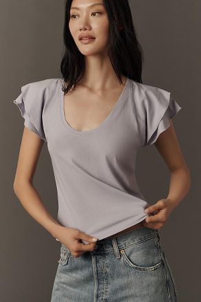 Maeve Scoop-Neck Flounce-Sleeve Tee