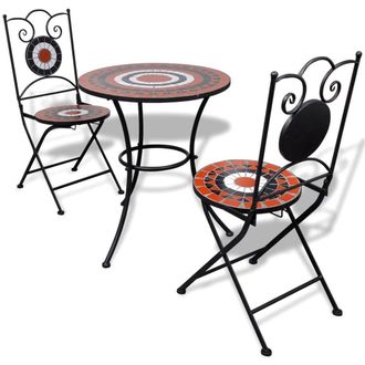 Berkfield Home 3 Piece Bistro Set Ceramic Tile Terracotta & White in Brown