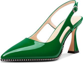 Castamere Womens Slingback Chunky High Heels Close Pointed Toe Dressy Pumps Wedding Party Shoes 9 CM Heels Green 3.5 UK