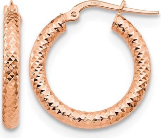 Diamond2Deal 14K Gold 3x20 Diamond-cut Round Hoop Earrings