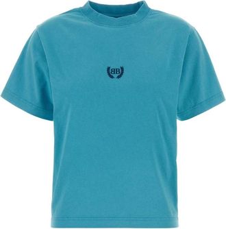 Balenciaga Tops, Dames, Blauw, M, Logo T-Shirt