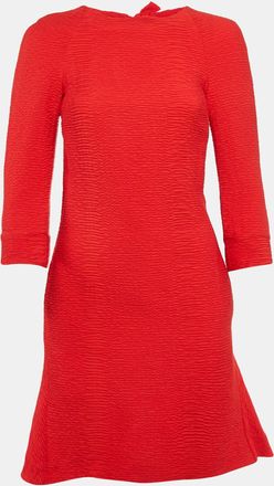 Maje Red Textured Crepe Bow Detail Mini Dress
