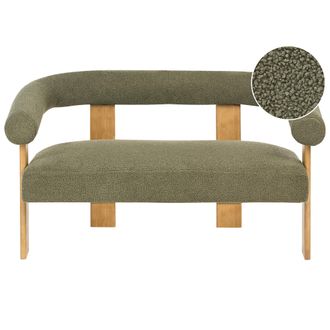 Beliani Sof&aacute; 2 Plazas Retro Sal&oacute;n Tapizado De Boucl&eacute; Patas De Madera Verde Y Marr&oacute;n Claro Ilbro