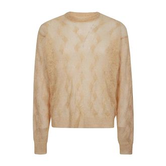 St&uuml;ssy Losse gebreide trui met kruis kabelpatroon - Dames - Ronde hals truien - Beige - XL - Truien & Vesten