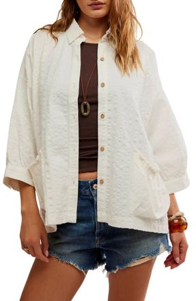 Free People Just Like Me Relaxed Fit Cotton Seersucker Shirt In Coconut Milk