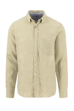 Fynch-Hatton Fynch-Hatton Mens LONG SLEEVED LINEN SHIRT PISTACHIO - Green Cotton - Size X-Large