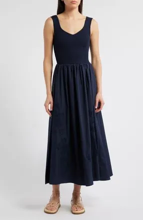 Moon River Sleeveless Mixed Media Midi Dress in Navy at Nordstrom Rack, Size Medium