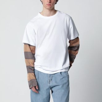 Dries Van Noten White T-shirt with striped sleeves