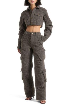Mani&egrave;re De Voir Catherine Cropped Boucle Denim Jacket in Brown at Nordstrom, Size 14