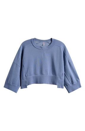 Free People Intercept Pull Crop Raglan Sweatshirt in Blue Ash at Nordstrom, Size X-Small