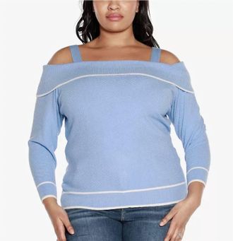 Belldini Off-The-Shoulder Sweater - Plus In Bluebell, Winter White
