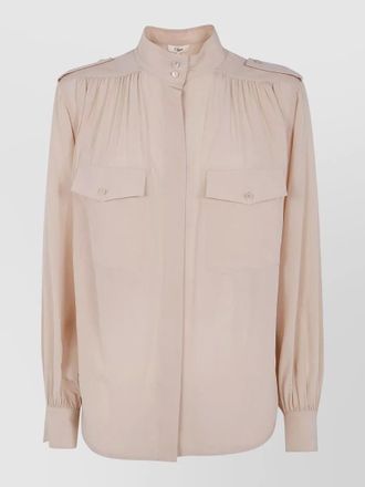 Chlo&eacute; turtle neck shirt chest pockets epaulettes pleats