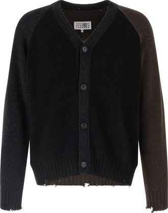 Maison Margiela Mens Two-Tone Suede Patch Cardigan