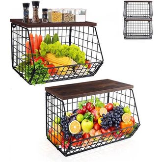 OEM 2 Cestas De Fruta De Varios Niveles, Frutero Colgante, Cesta De Fruta Grande Para La Cocina, Cestas De Fruta Colgantes Con Tapa