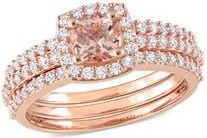Delmar Set of 3 Morganite & Lab Grown White Sapphire Rings in Pink at Nordstrom Rack, Size 5
