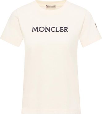 Moncler Moncler Embroidered Tonal Logo Cotton T-shirt, Women, White, Size: Xl