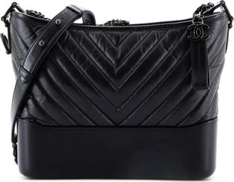 Chanel So Black Gabrielle Chevron Aged Calfskin Medium hobo bag - Zwart